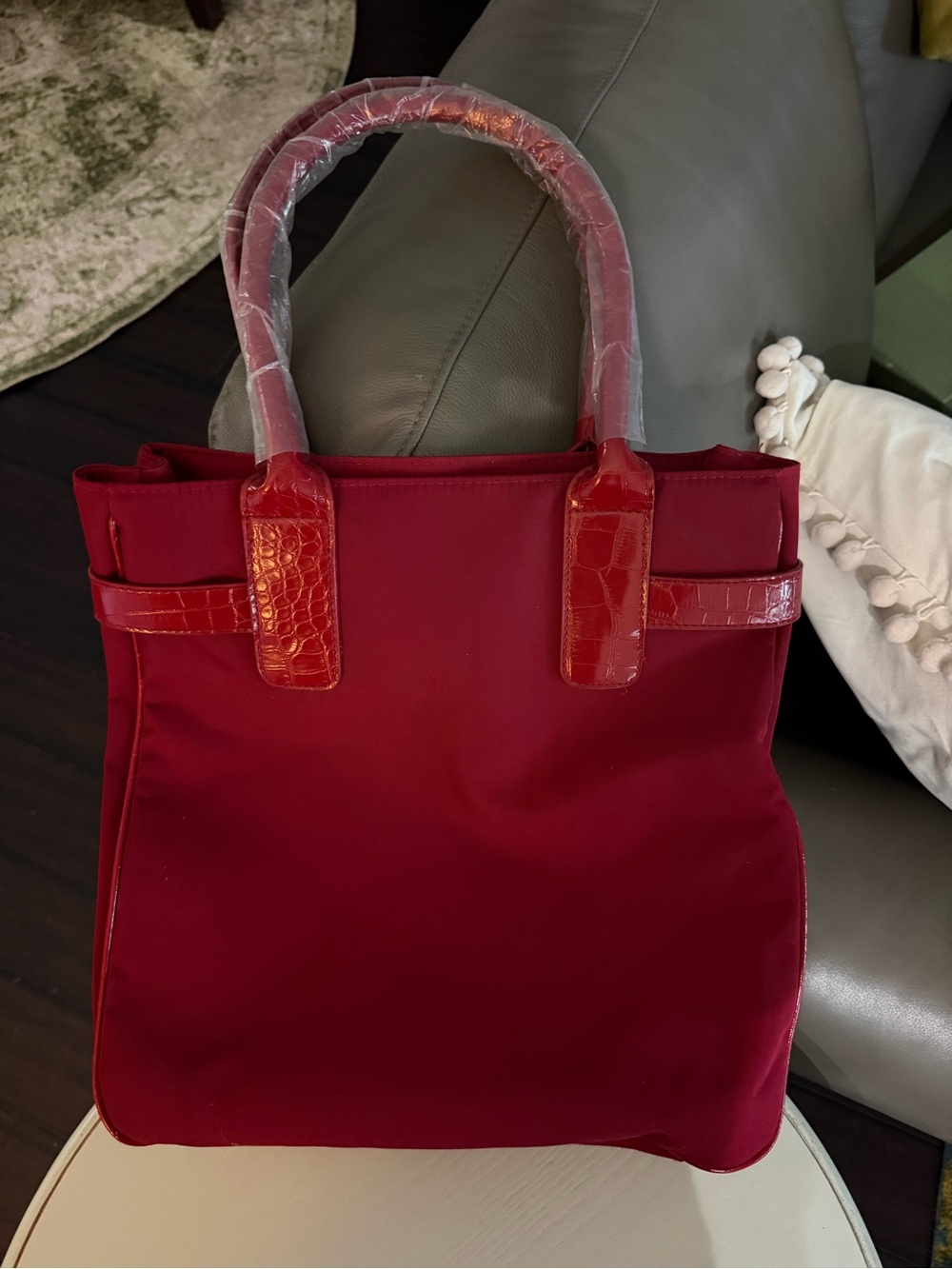 Classic Red Tote with Croc-Texture Trim